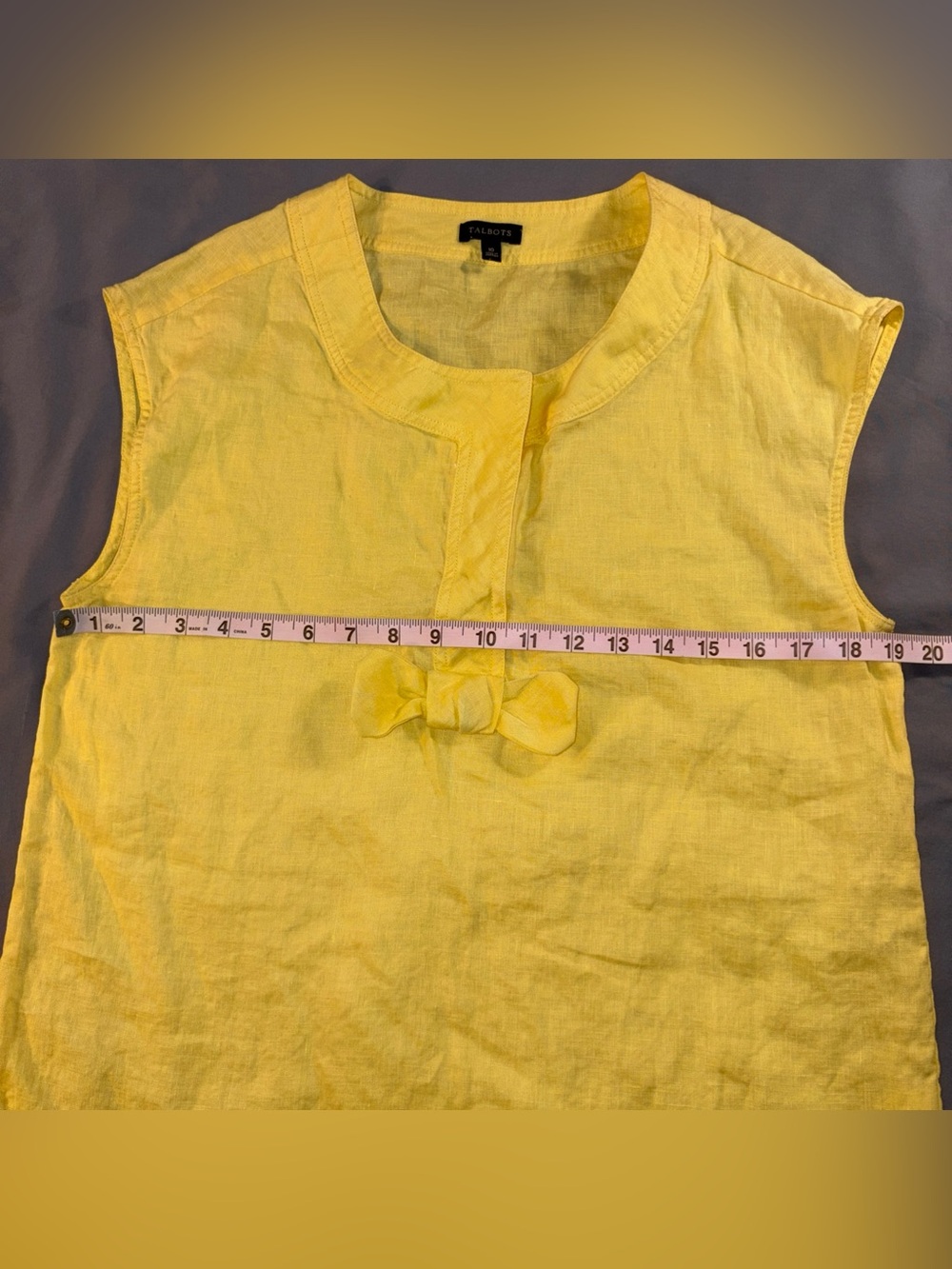 Talbots Linen Yellow Bow Tank Top Sz 10 Sleeveless Blouse Summer Lightweight - Picture 4 of 8